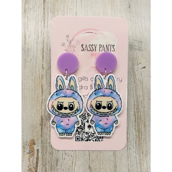 Adorable Purple Labubu Earrings NEW - Picture 1 of 1